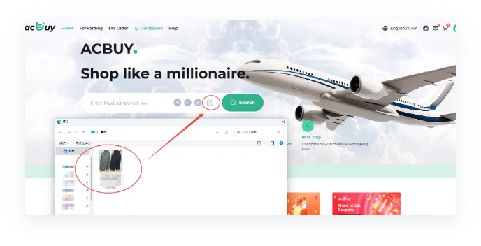 Acbuy Spreadsheet shopping guide step 1 method 3: search by image.